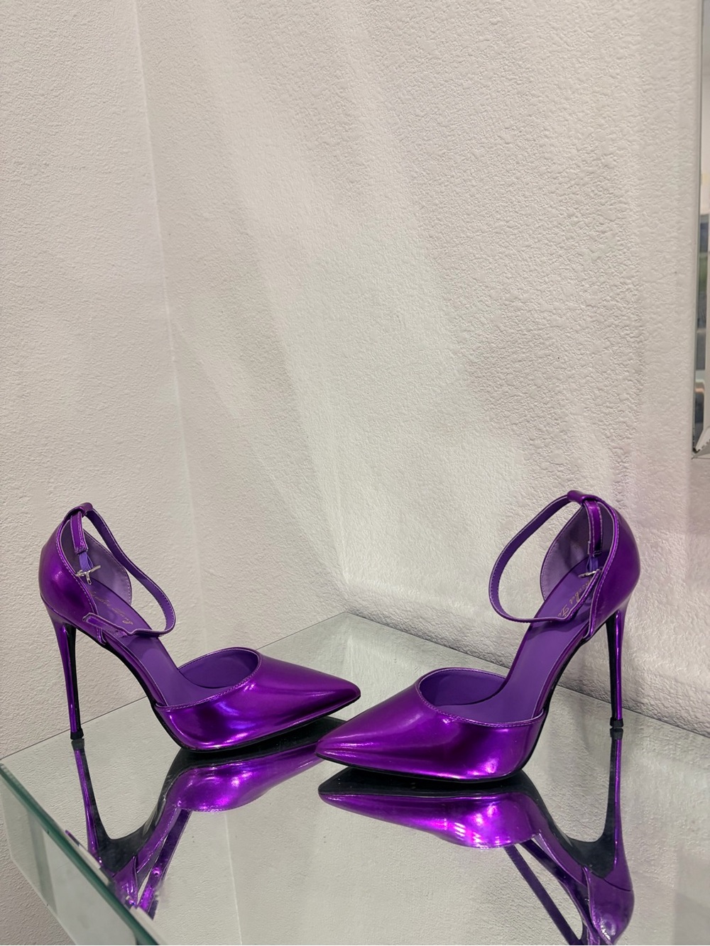 Metallic Purple Pointed Stiletto Heels with Ankle Strap